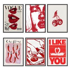 four red and white art pieces with the words i like you written in each piece