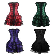 Grunge Dress, Vintage Dark Gothic Alt Outfits, Women Goth Punk Dress, Corset Dress, Zipper Dress, Gothic Dress. Punk Dress, Cosplay Dress, Halloween Dress, Women's Punk Dress, Bustier Dress, Over Bust Corset Dress, Victorian Goth Dress. This women's gothic burlesque over bust corset and skirt set is the perfect piece for many occasions, from romantic nights, to dress up parties, cosplay, Halloween to a night out with friends. Our sweet party dress mini skirt and bodice set is comfortable as it i Red Ruffled Corset For Party, Punk Underbust Corset Dress For Party, Red Strapless Corset Dress For Costume Party, Gothic Underbust Dress For Night Out, Red Steampunk Corset Dress For Costume Party, Punk Style Overbust Party Dress, Fitted Fairy Grunge Corset Dress For Parties, Punk Style Fitted Overbust Dress, Fairy Grunge Fitted Corset Dress For Party