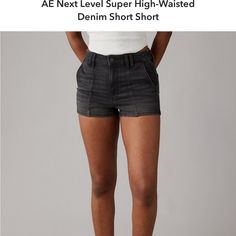 New, Washed Once. Never Worn. Black Wash. Next Level Stretch. Size 8. Denim Short Shorts, Candle Pedestal, Denim Short, High Waisted Shorts Denim, Short Shorts, High Waisted Denim, Next Level, American Eagle Outfitters, American Eagle