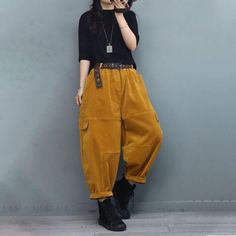 Comfortable, One of Kind. Harem online shop,|Street|Corduroy|Solid Color|Ninth Pants/Skirts|Elastic|Harem|Female|Yellow|Black|Coffee|One Size|Winter|Hand Wash Street Wear Colorful, How To Style Colored Pants, Fun Outfits Plus Size, Dark Mustard Pants Outfit, Big Shirt Little Pants Outfits, Yellow Corduroy Pants Outfit, Orange Corduroy Pants Outfit, Masc Plus Size Outfits, Yellow Grunge Outfit