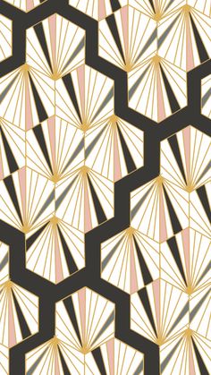 an art deco design with gold and black geometric shapes on white background, seamlessly