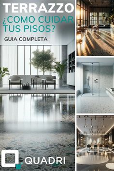 an advertisement for a luxury hotel with pictures of the interior and bathroom in different styles