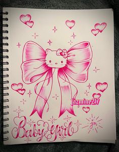 a drawing of a hello kitty with hearts and stars on it's back side