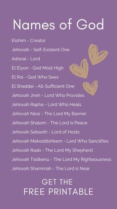 the names of god on a purple background