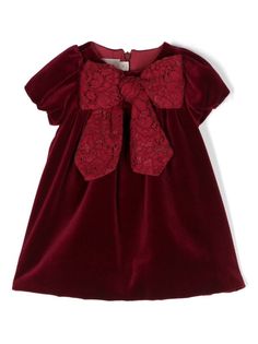 La Stupenderia bow-detailing velvet-finish Dress - Farfetch Girl Dress Pattern, Dress With Jean Jacket, Red Velvet Dress, Dolce And Gabbana Kids, Art Dress, Sewing Project, Lace Panelled, Cotton Velvet