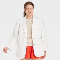 Women's Linen Spring Blazer - A New Day™ White 3X Linen Blazer Outfit, Womens Tailored Suit, Womens Oversized Blazer, Silver Blazer, Spring Blazer, Seersucker Blazer, Business Casual Blazer, Floral Print Blazer, Fitted Blazer Jacket