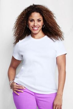 Women's Plus Size Shaped Cotton Crewneck  T Shirt Plus Size Shorts, Favorite Outfit