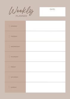 a printable weekly planner is shown with the words, date and time on it