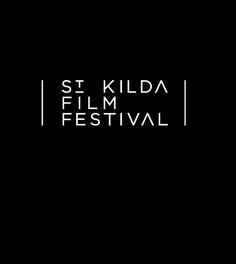 the st kilda film festival logo is shown in white letters on a black background