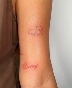 a woman's arm with a tattoo on it that says destroy and a teddy bear