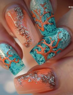 Crazy Nail Ideas, Hawaiian Nails, Beach Nail Art, Beach Nail, Retro Nails, Pedicure Designs, Nails Design With Rhinestones, Beach Nails, Nail Art Ideas