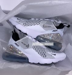 Custom Made to Order Crystal Bling Nike Air Max 270's with Silver Clear Crystals! UK 3 - EU 36 - US 5.5 UK 3.5 - EU 36.5 - US 6 UK 4 - EU 37.5 - US 6.5    UK 4.5 - EU 38 - US 7 UK 5 - EU 38.5 - US 7.5    UK 5.5 - EU 39 - US 8 UK 6 - EU 40 - US 8.5 UK 6.5 - EU 40.5 - US 9    UK 7 - EU 41 - US 9.5 UK 7.5 - EU 42 - US 10 UK 8 - EU 42.5 - US 10.5 UK 8.5 - EU 43 - US 11 UK 9 - EU 44 - US 11.5 Nike's first lifestyle Air Max brings you style, comfort and big attitude in the Nike Air Max 270. The design White Sporty Sneakers, Nike Rosa, Wallpaper Nike, Bling Nike, Womens Nike Air Max 270, Nike Air Max 270 White, Nike Air Max Pink, Swarovski Nike, Pretty Sneakers