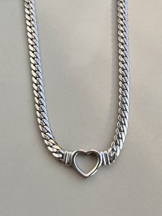 Lydia Curb Chain Heart Necklace 18K Gold/Silver Chain Heart, Hollow Heart, Couple Jewelry, Demi Fine Jewelry, Cuban Chain, Curb Chain, Steel Water, Heart Necklace, Personalized Jewelry