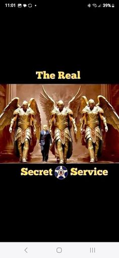 the real secret service app is on an iphone screen, with two men in gold armor and