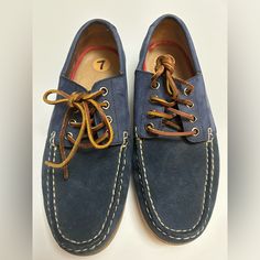 Polo Ralph Lauren Nwot Blue Suede Leather With Cream Color Topstitching. Shoes Size 7d. Leather Shoe Laces. Casual Blue Lace-up Leather Shoes, Blue Suede Boat Shoes With Round Toe, Blue Leather Low-top Boat Shoes, Blue Low-top Leather Boat Shoes, Casual Blue Suede Boat Shoes, Blue Leather Boat Shoes With Round Toe, Blue Casual Leather Shoes With Round Toe, Blue Boat Shoes With Round Toe And Branded Insole, Blue Casual Leather Shoes With Leather Footbed