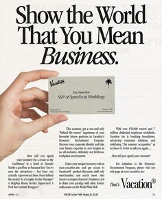 a person holding up a business card with the words, show the world that you mean business