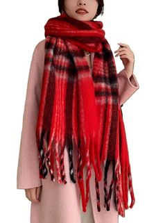 PRICES MAY VARY. Scarf Size: 95L*15W Inches,Include the tassel.It's very big and long, This size scarf can be used as a cape, a blanket,a shawl. Material: The high-quality polyester yarn and cotton processing.It feels very soft and warm. Quality：The product is very friendly to the skin, soft and close to the skin. Perfect for your fashion wear. Color: This scarf product has more than 30 colors to choose from.It has classic plaid color, bright rainbow plaid color, fashion plaid color, and other c Rainbow Plaid, Long Shawl, Thick Blanket, Bright Rainbow, Ultra Wide, Large Scarf, Blanket Wrap, Color Fashion, Warm Scarf