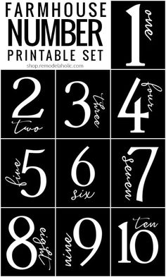 the farm house number printable set is shown in black and white with numbers on it