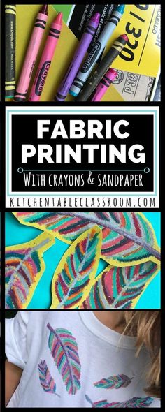 an image of fabric printing with crayons and sandpaper