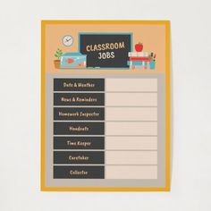 the classroom jobs poster is hanging on the wall