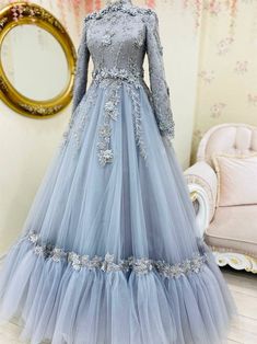 Long Sleeve Evening Dress For Eid Wedding, Long Sleeve Evening Dress For Wedding Eid, Long Sleeve Evening Dress For Wedding And Eid, Winter Wedding Floor-length Gown, Winter Wedding Long Sleeve Evening Dress, Prom Dress High Neck, Muslim Prom Dress, Muslimah Wedding Dress, Muslimah Wedding