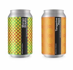 two cans of beer with different patterns on them