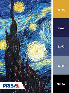 an image of the starry night with yellow and blue hues in different colors