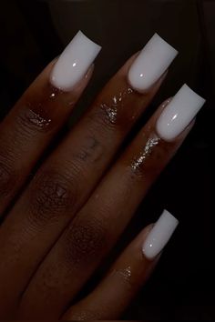 Short Simple Acrylic Nails Square, Acrylic Nails Medium Square, Simple White Nails, White Square Nails, Polygel Nail, Formal Nails, Baddie Nails, Floating Lights, Simple Acrylic Nails