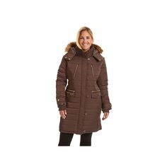 Warm comfort comes in a flattering fit with this women's Excelled jacket. The long puffer design keeps you cozy while accordion side panels highlight your waist for a feminine silhouette.PRODUCT FEATURESRemovable hood with faux-fur trimZip & button frontAccordion side panelsLong sleeves with button tabs & ribbed cuffs4 zip pockets & 2 button pocketsFull liningFABRIC & CAREPolyesterMachine washImported Size: 2X. Color: Brown. Gender: female. Age Group: adult. Brown Quilted Jacket For Winter Outdoor, Brown Quilted Jacket For Outdoor Winter Use, Fitted Brown Quilted Outerwear, Fitted Brown Puffer Outerwear, Long Puffer Jacket, Long Puffer, Feminine Silhouette, Side Panels, Lining Fabric