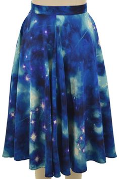 celestial circle skirt - blue galaxy print Pinup Skirt, Blue Galaxy, 50s Style, Galaxy Print, Space Print, 50s Fashion, Circle Skirt, Outer Space, Tie Dye Skirt