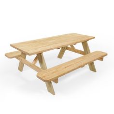 a wooden picnic table with two benches