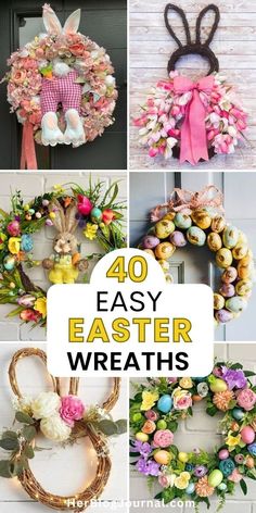 easter wreaths for front door Easter Wreaths Diy, Easter Wreath Ideas, Easter Wreaths For Front Door, Bunny Door Wreath, Diy Easter Wreath, Bunny Wreaths, Easter Egg Wreath Diy, Oster Dekor, Paper Flower Wreaths