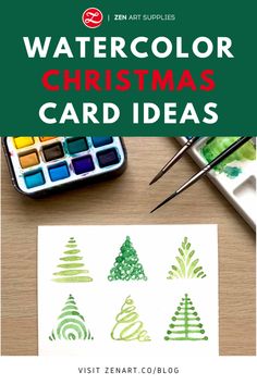 watercolor christmas card ideas with text overlay that reads, watercolor christmas card ideas