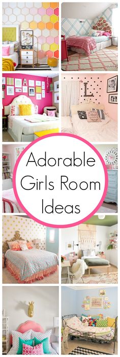 the collage shows different rooms with pink and yellow accents