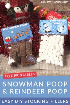 the free printable snowman poop and reindeer poop is on display