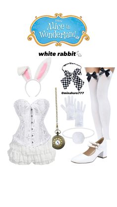 the costume is white and has bunny ears