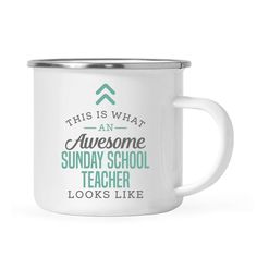 this is what an awesome sunday school teacher looks like white enamel coffee mug with green lettering