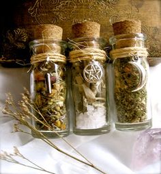 A Natural Witch- Grimoire of Life and Practice: One Witch's Way- Incorporating Paganism or Witchcraft in your daily life! Witch Bottles, Anniversaire Harry Potter, Bottle Charms, Bottle Necklace, Herbal Blends