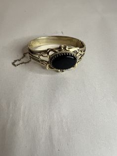 Good vintage condition. Signed Vintage Black Jewelry With Antique Finish, Vintage Black Brass Jewelry, Black Vintage Brass Jewelry, Formal Metal Bracelets With Antique Finish, Vintage Bangle Chain Bracelet As Gift, Vintage Adjustable Chain Bracelet, Vintage Metal Bangle Bracelets, Vintage Metal Bracelets With Antique Finish, Vintage Brass Bangle Bracelet