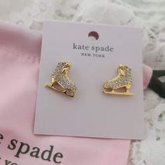 New Kate Spade Snow Day Ice Skate Stud Earrings With Dust Bag Ka215 $59 Measurements Weight: 5.68g Pendant Dimension: 0.6" W Total Drop Length: 0.625" Features Closure Type: Snap-Post Closure Dust Bag Included: Yes Materials Enamel, Cubic Zirconia Base Metal: Plated Metal Metal Finish: Polished Metal Color: Gold Post: Titanium Post Imported Style Number Ka215 Silver Kate Spade Earrings Gift, Kate Spade Huggie Earrings, Kate Spade Dangle Earrings For Gifts, Kate Spade Gold Earrings For Pierced Ears, Kate Spade Sweetheart Pink Earring, Kate Spade Studs, Kate Spade Outlet, Kate Spade Earrings, Ice Skate