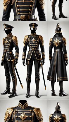 four different views of an officer in black and gold