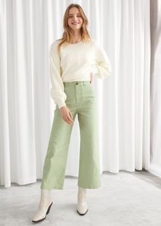 Mint Green Pants Outfit, Green Trousers Outfit, Women High Waist Pants, Trend Board, Trousers Outfit, Recruitment Outfits, Green Trousers