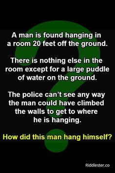 a man is found hanging in a room 20 feet off the ground