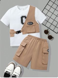 Styles For Boys Outfits, Boy Kids Outfits, Kids Boy Outfit, Outfit For Kids Boys, Boys Shorts Outfit, Kids Outfits Boys, Casual Wear For Boys, Patchwork Vest