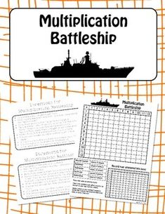 a battleship with the words multiplication battleship written in black and white on it