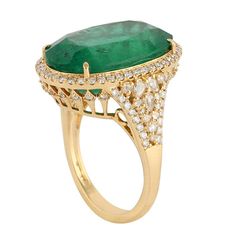 For Sale on 1stDibs - 18KT:6.545g, Diamond:1.01ct, Emerald:14.89ct, Size: US-7' Luxury Pear-shaped Diamond Ring With Pavé Setting, Luxury Pear-shaped Diamond Ring With 17 Jewels, Luxury Marquise Emerald Ring, Luxury Marquise Emerald Ring With Diamonds, Luxury Pear-shaped Rings With Pave Setting, Luxury Pear-shaped Emerald Ring For Formal Occasions, Formal Marquise Yellow Gold Emerald Ring, Gia Certified Marquise Yellow Gold Jewelry, Luxury Yellow Gold Emerald Ring With Diamond