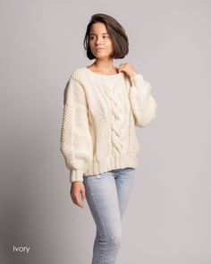 "XS to 2XL / 17 colors available / Super soft and warm this sweater will be your best friend during the cold months. The non-itchy yarn is perfect for sensitive skin. Hand knitted with lots of love! Measurements: XS (US 0-2; UK 4-6; EU 32-34) shoulder width - 35 cm (13.7\") length - 58 cm ( 22.8\" ) sleeve - 56 cm ( 22\" ) bust - 82 cm ( 32.2\" ) hip - 88 cm ( 34.6\" ) S (US 4-6; UK 8-10; EU 34-36) shoulder width - 37 cm (14.5\") length - 58 cm ( 22.8\" ) sleeve - 56 cm ( 22\" ) bust - 88 cm ( 3 Cozy Fit Chunky Knit Crew Neck Sweater, Winter White Comfortable Knit Sweater, Cream Knit Knitting Pattern For Fall, Fall Knitting Pattern In Cream Color, Casual Merino Wool Knit Top For Winter, Hand Knitted Crew Neck Cardigan, Cozy Winter White Knit Sweater, Cozy Hand Knitted Long Sleeve Tops, Cozy Long Sleeve Hand Knitted Tops