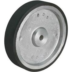 an aluminum wheel with black spokes on a white background for use in grinding and polishing