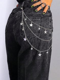 Fashionable Pentagram Pendant Chain, Unisex Punk Rock Jeans Waist Chain Multicolor Casual   Zinc Alloy Geometric    Kids Accessories, size features are:Bust: ,Length: ,Sleeve Length: Jean Chains, Scene Belt, Layered Pants, Jeans With Chains, Chain Shirt, Rock Jeans, Jeans Chain, Punk Style Outfits, Pocket Chain