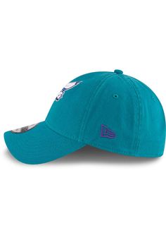 This Charlotte Hornets Teal Adjustable Hat features a front embroidered team logo on a lightly-structured cotton crown, with pre-curved visor and adjustable backstrap. Team logo embroidered on the front, Cloth Strap Closure to dial in the perfect fit, Relaxed, unstructured fit, Pre-curved bill, 100% cotton construction, New Era Flag logo on side, Dad hat, 100% Cotton, Washable, Imported Blue Cotton Sports Hat, Blue Cotton Hat For Sports Events, Cotton Hat With Team Logo For Sports Events, Cotton Sports Hat With Team Logo, Cotton Flat Bill Baseball Cap For Fan Gear, Team-colored Cotton Hats With Curved Brim, Team-colored Cotton Hat With Embroidered Logo, Curved Brim Cotton Baseball Cap For Fans, Cotton Cap For Fan Gear